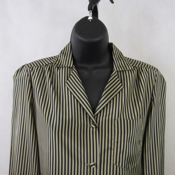 Vintage Jonathan Martin Black Taupe Stripe V Neck Button Down Blouse Women's S - Picture 3 of 8